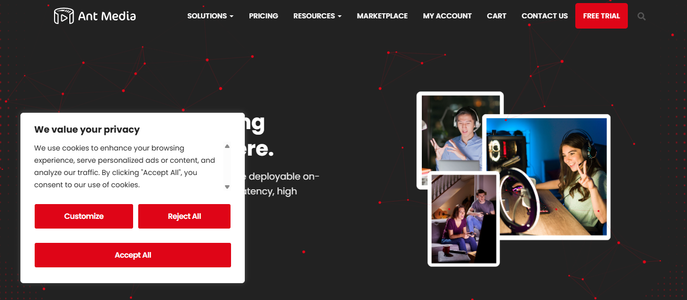 Ant Media Server low latency streaming platform homepage