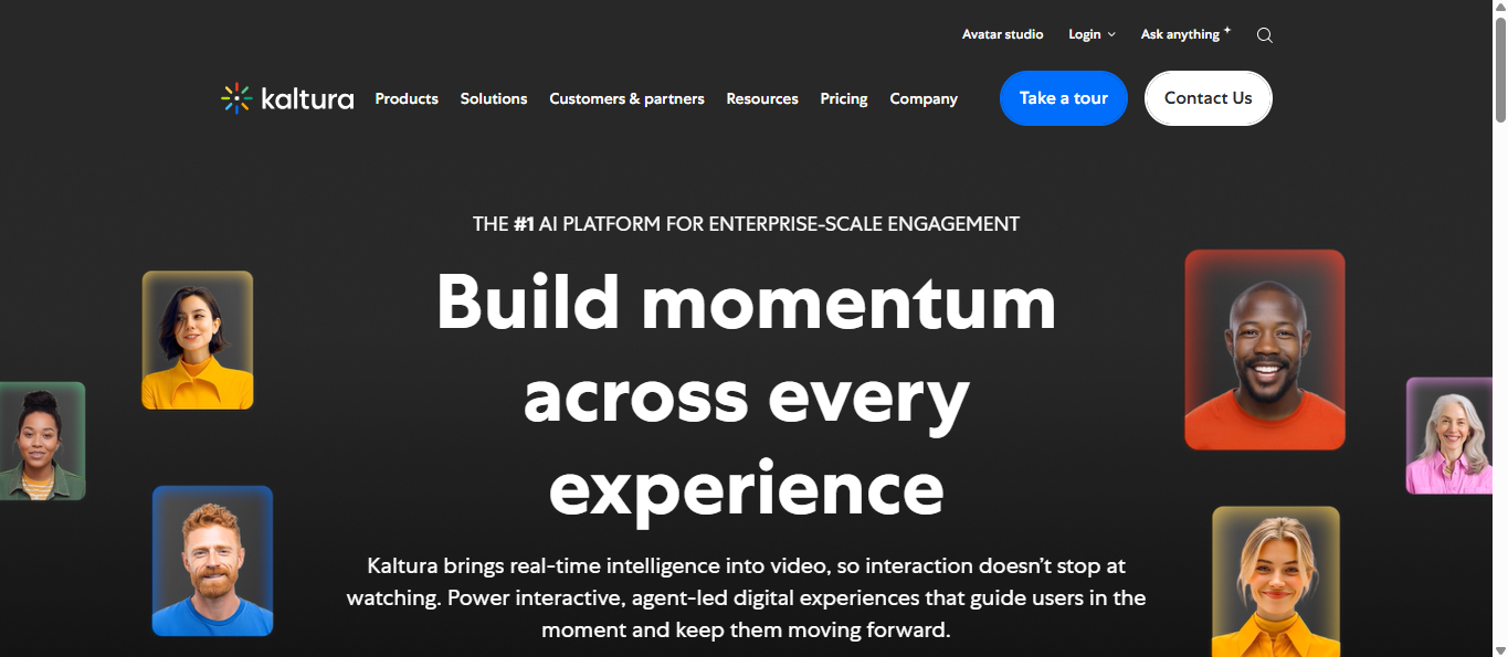 Kaltura video platform homepage for enterprise streaming solutions