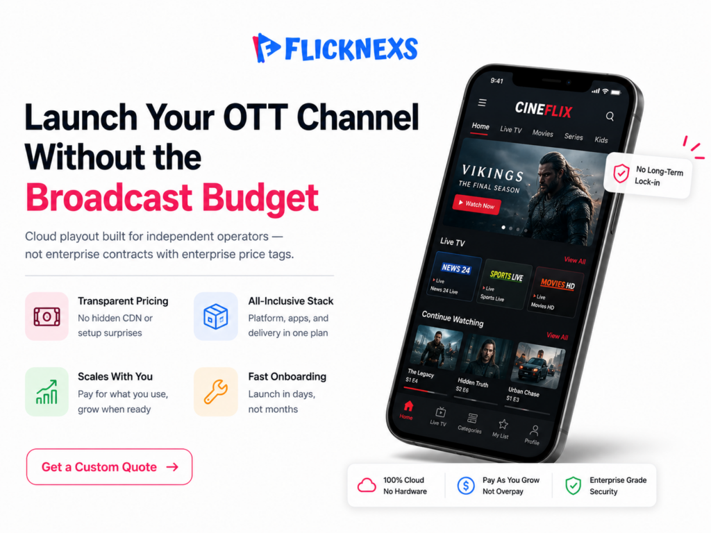 Launch Your OTT Channel Without a Broadcast Budget – Flicknexs Cloud Playout Pricing