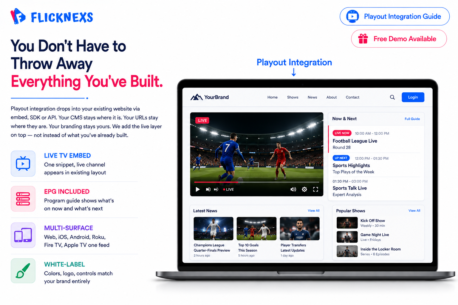 Can Flicknexs Playout Integrate With Existing Websites?