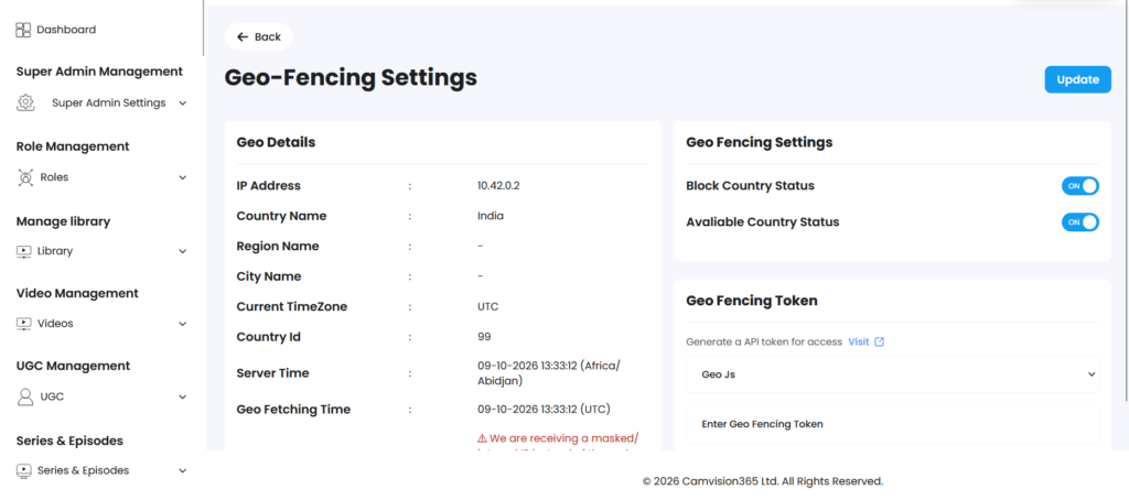 Flicknexs dashboard showing country restriction and subscriber-only access on a sports match title